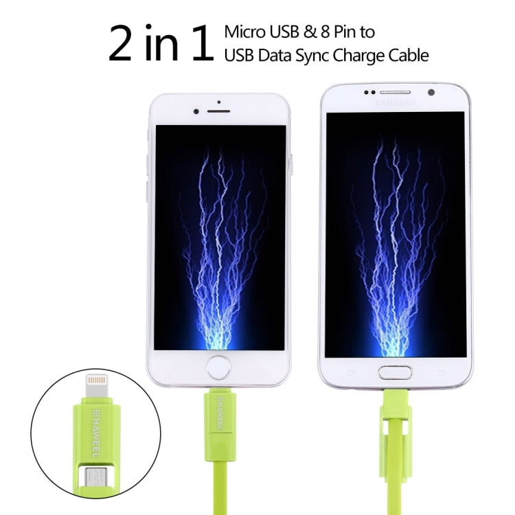 HAWEEL 1m 2 in 1 Micro USB & 8 Pin to USB Data Sync Charge Cable, 2 in 1, 2 in 1 Cable in two connectors