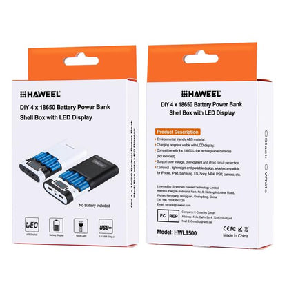 HAWEEL DIY 4 x 18650 Battery (Not Included) 10000mAh Power Bank Shell Box with 2 x USB Output & Display for iPhone, Galaxy, Sony, HTC, Google, Huawei, Xiaomi, Lenovo and other Smartphones, DIY 4x 18650 Batteries 10000mAh