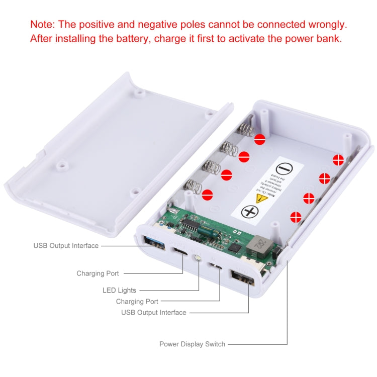 HAWEEL DIY 4x 18650 Battery (Not Included) 12000mAh Dual-way QC Charger Power Bank Shell Box with 2x USB Output & Display,  Support QC 2.0 / QC 3.0 / FCP / SFCP /  AFC / MTK / BC 1.2 / PD, DIY 4x 18650 Batteries 12000mAh