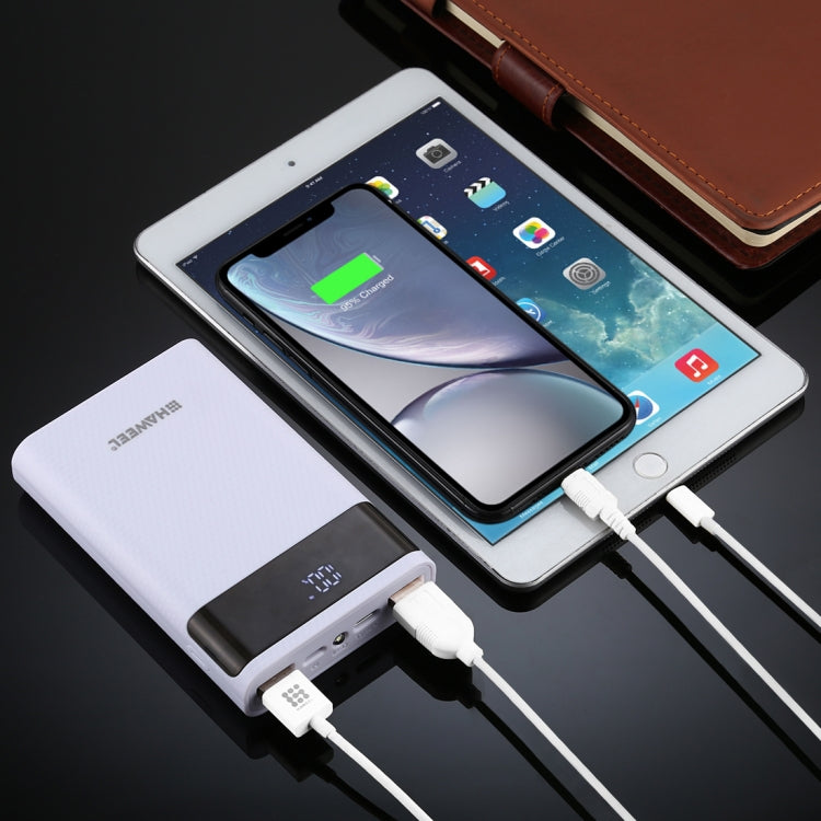HAWEEL DIY 4x 18650 Battery (Not Included) 12000mAh Dual-way QC Charger Power Bank Shell Box with 2x USB Output & Display,  Support QC 2.0 / QC 3.0 / FCP / SFCP /  AFC / MTK / BC 1.2 / PD, DIY 4x 18650 Batteries 12000mAh