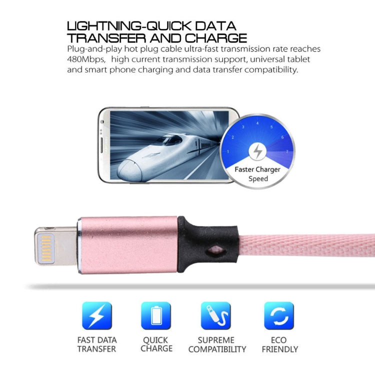 1m 2A USB to 8 Pin Nylon Weave Style Data Sync Charging Cable, 8 Pin Black, 8 Pin Pink, 8 Pin Grey, 8 Pin Blue, 8 Pin Red, 8 Pin White