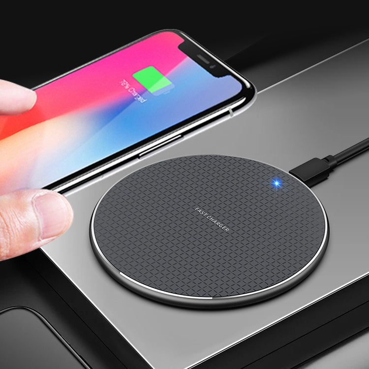 K8 15W Aluminum Alloy Round Desktop Wireless Charger with 1m Type-C Fast Charging Cable, UFO Design Grey, K8, UFO Design Silver