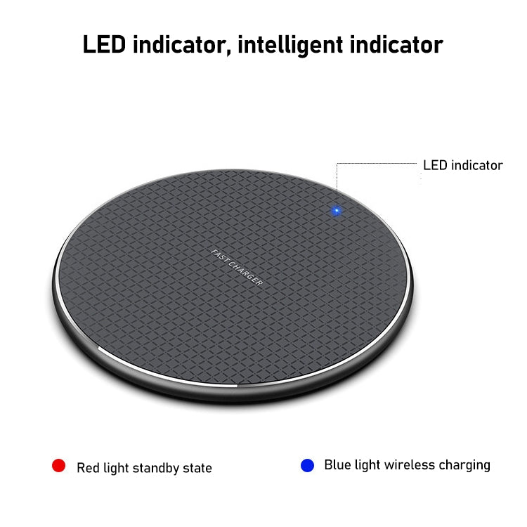 K8 15W Aluminum Alloy Round Desktop Wireless Charger with 1m Type-C Fast Charging Cable, UFO Design Grey, K8, UFO Design Silver