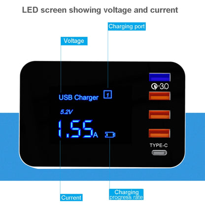 CDA33Q 40W QC 3.0 USB + 3 USB Ports + USB-C / Type-C Ports Multi-function Charger with LED Display, AU Plug, AU Plug