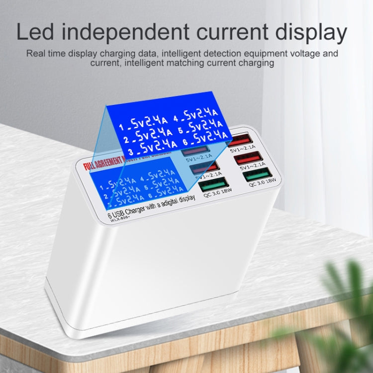WLX-896+ 6 In 1 Multi-function Smart Digital Display USB Charger, WLX-896+(UK Plug), WLX-896+(US Plug), WLX-896+(AU Plug), WLX-896+(EU Plug)