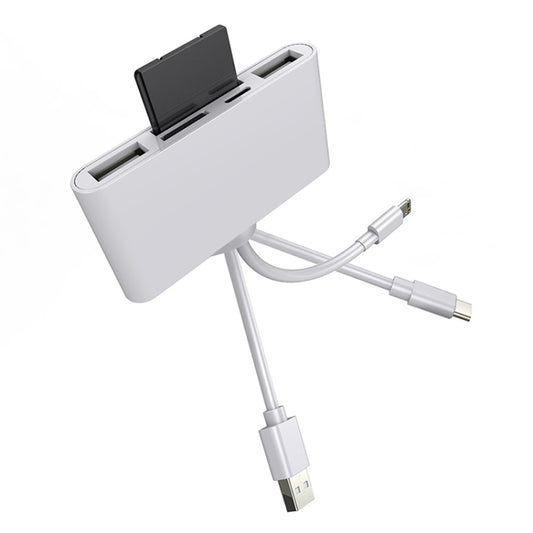 5 in 1 8 Pin + Type-C / USB-C + USB + TF Card + SD Card Multi-function Camera Reader Adapter, 5 in 1