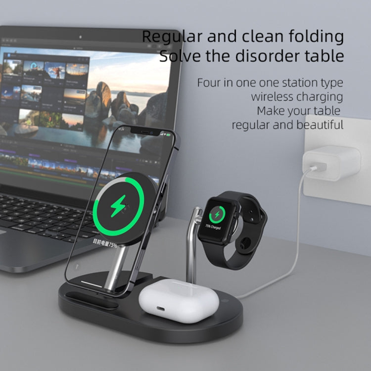 S20 4 in 1 15W Multifunctional Magnetic Wireless Charger with Night Light & Holder for Mobile Phones / AirPods, S20 Black, S20 White