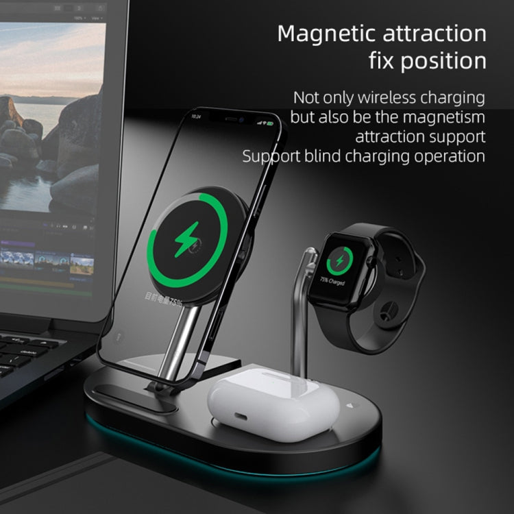 S20 4 in 1 15W Multifunctional Magnetic Wireless Charger with Night Light & Holder for Mobile Phones / AirPods, S20 Black, S20 White