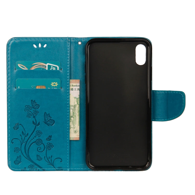 For iPhone XS Max Embossed Butterfly Pattern Horizontal Flip Leather Case with Card Slot & Holder & Wallet & Lanyard, For XS Max