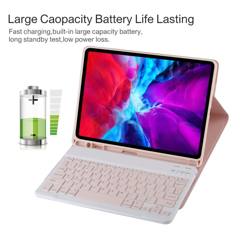 TG11B Detachable Bluetooth Pink Keyboard + Microfiber Leather Tablet Case for iPad Pro 11 inch (2020), with Pen Slot & Holder, Pink Keyboard