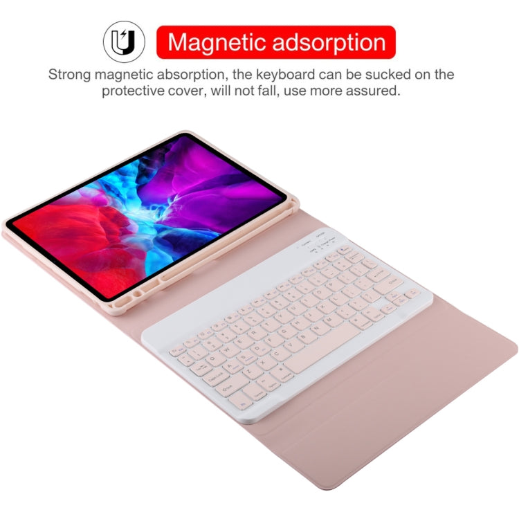 TG11B Detachable Bluetooth Pink Keyboard + Microfiber Leather Tablet Case for iPad Pro 11 inch (2020), with Pen Slot & Holder, Pink Keyboard
