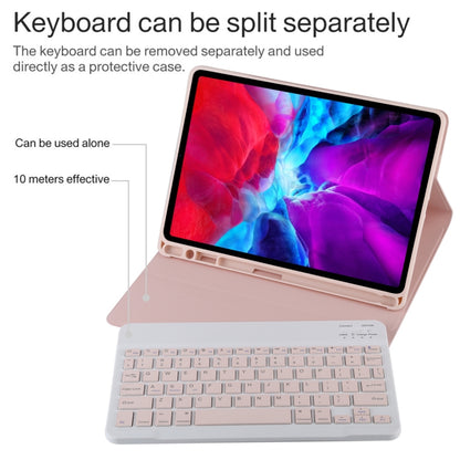 TG11B Detachable Bluetooth Pink Keyboard + Microfiber Leather Tablet Case for iPad Pro 11 inch (2020), with Pen Slot & Holder, Pink Keyboard