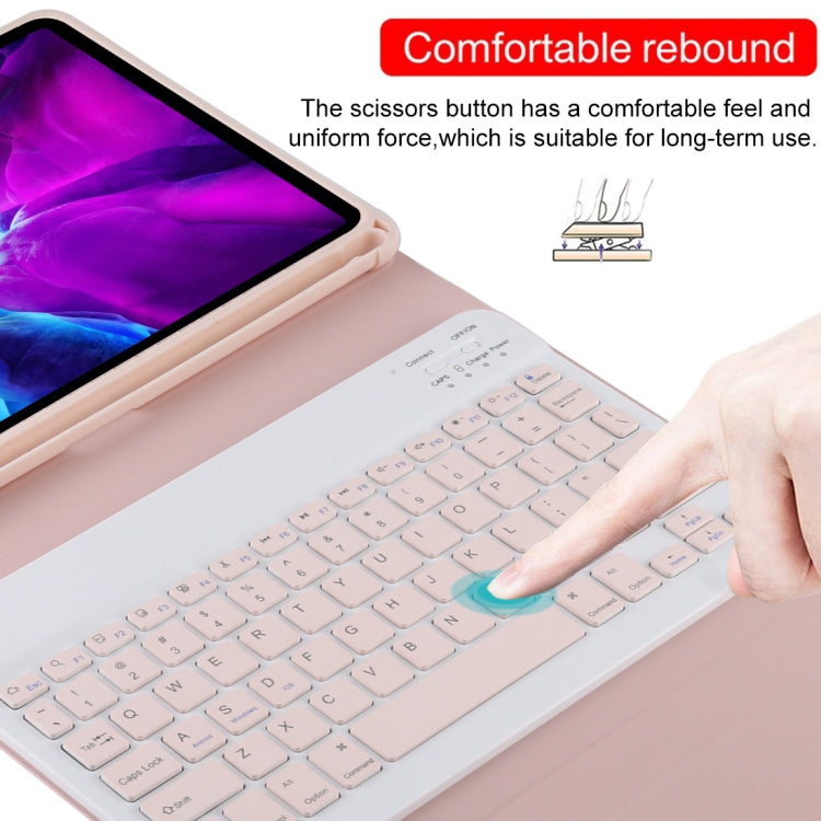 TG11B Detachable Bluetooth Pink Keyboard + Microfiber Leather Tablet Case for iPad Pro 11 inch (2020), with Pen Slot & Holder, Pink Keyboard