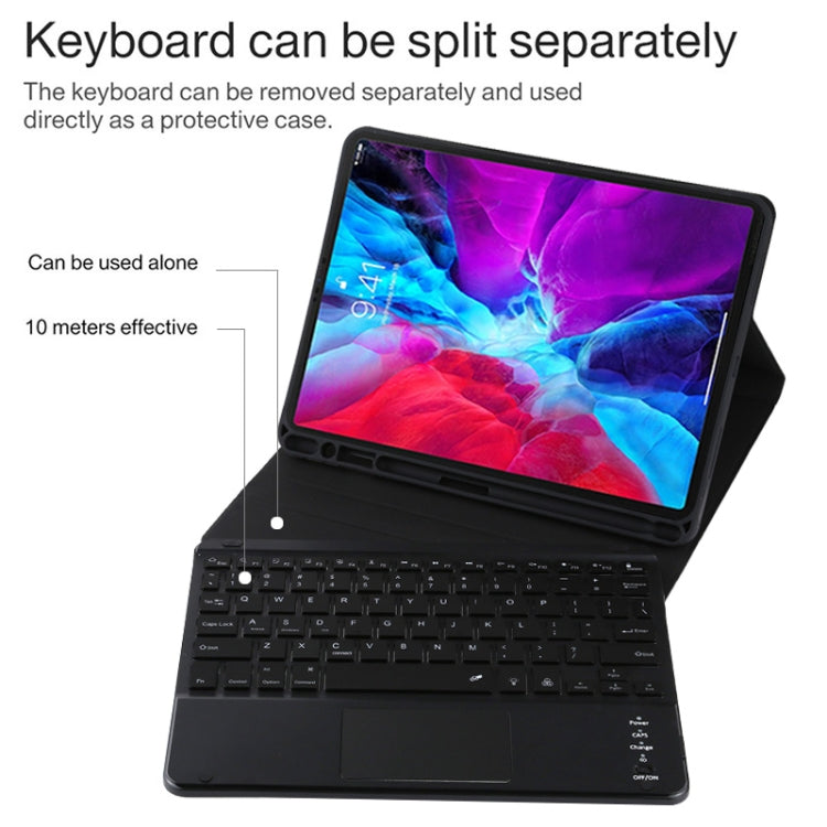 TG11BCS Detachable Bluetooth Black Keyboard Microfiber Leather Tablet Case for iPad Pro 11 inch (2020), with Backlight & Touchpad & Pen Slot & Holder, Black Keyboard