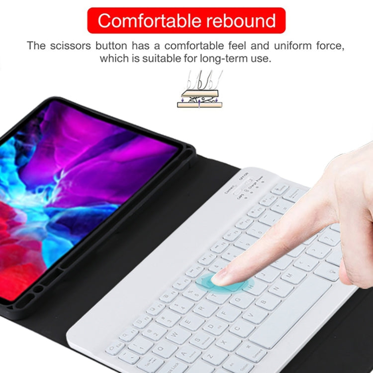 TG11BS Detachable Bluetooth White Keyboard Microfiber Leather Tablet Case for iPad Pro 11 inch (2020), with Backlight & Pen Slot & Holder, White Keyboard