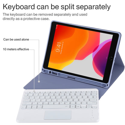 TG-102BCS Detachable Bluetooth White Keyboard + Microfiber Leather Tablet Case for iPad 10.2 inch / iPad Air (2019), with Touch Pad & Backlight & Pen Slot & Holder, White Keyboard