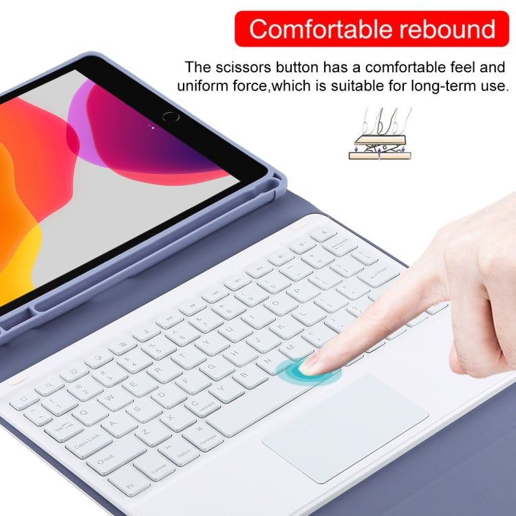 TG-102BCS Detachable Bluetooth White Keyboard + Microfiber Leather Tablet Case for iPad 10.2 inch / iPad Air (2019), with Touch Pad & Backlight & Pen Slot & Holder, White Keyboard