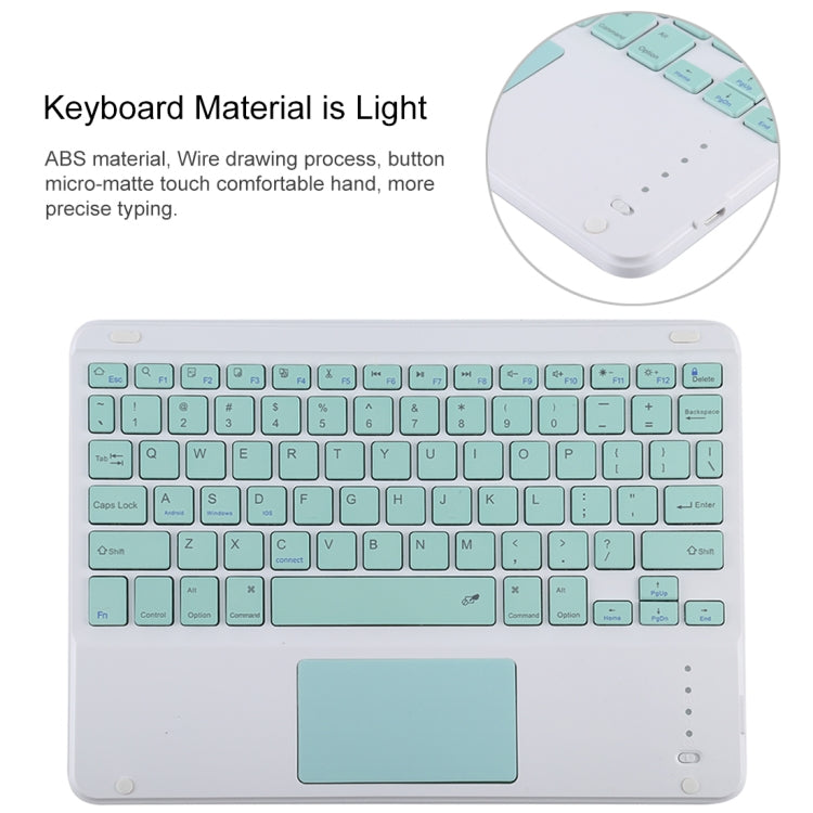 TG-102BC Detachable Bluetooth Green Keyboard + Microfiber Leather Tablet Case for iPad 10.2 inch / iPad Air (2019), with Touch Pad & Pen Slot & Holder, Green Keyboard
