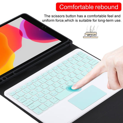 TG-102BC Detachable Bluetooth Green Keyboard + Microfiber Leather Tablet Case for iPad 10.2 inch / iPad Air (2019), with Touch Pad & Pen Slot & Holder, Green Keyboard