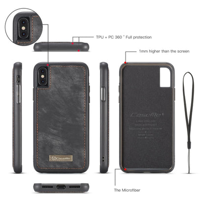For iPhone X / XS CaseMe-008 TPU + PC Magnetic Absorption Detachable Back Cover Horizontal Flip Leather Case with Holder & Card Slots & Zipper Wallet & Photo Frame