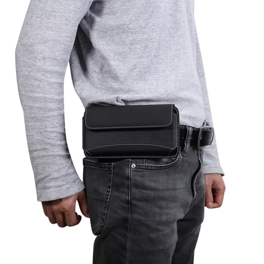For iPhone XS Max Men Universal Oxford Cloth Portable Mobile Phone Waist Pack Leather Case / Huawei Mate 20 / 6.3 Inch or Below Smartphones