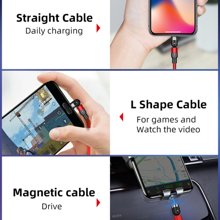 2m 2A Output 3 in 1 USB to 8 Pin + USB-C / Type-C + Micro USB Nylon Braided Rotate Magnetic Charging Cable, 2m  3 in 1, 2m 3 in 1