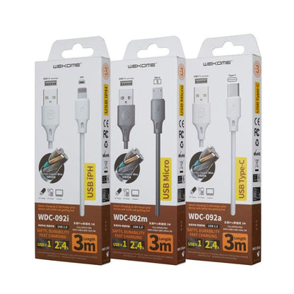 WK WDC-092 3m 2.4A Max Output Full Speed Pro Series USB to 8 Pin Data Sync Charging Cable, 3m 8 Pin