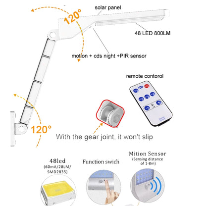 6W 800LM 48 LEDs Solar Remote Control Flat Lamp with Bracket