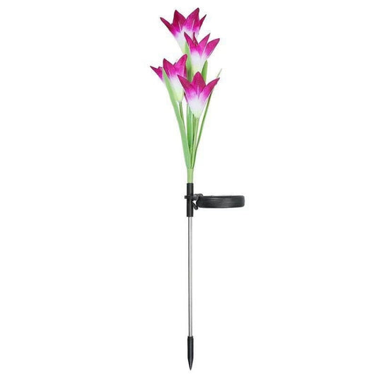 Simulated Lily Flower 4 Heads Solar Powered Outdoor IP55 Waterproof LED Decorative Lawn Lamp, Colorful Light, Colorful Light