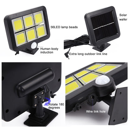 Solar Wall Light Six Grid Separate Human Body Induction Garden Light Waterproof Outdoor Lighting Street Light, 120 COB