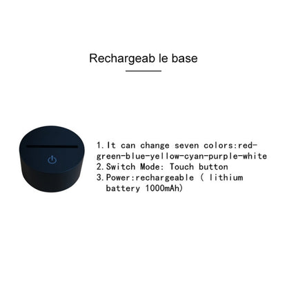 Play Football Black Base Creative 3D LED Decorative Night Light, Rechargeable with Touch Button, Rechargeable with Touch Button