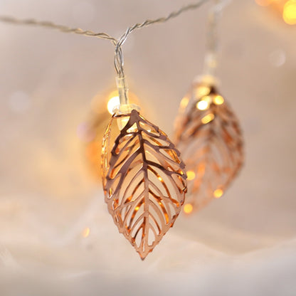20 LEDs Teenage Style Warm Fairy Decorative Lamp for Christmas, Wedding, Bedroom, Rose Gold Leaf