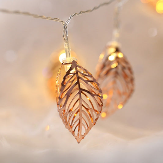 20 LEDs Teenage Style Warm Fairy Decorative Lamp for Christmas, Wedding, Bedroom, Rose Gold Leaf