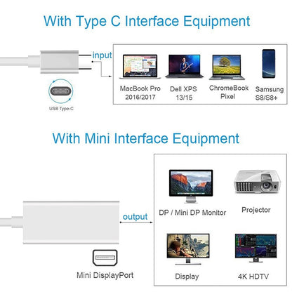 USB-C / Type-C 3.1 Male to Mini DP Female HD Converter, Length: 12cm, Silver, Gold