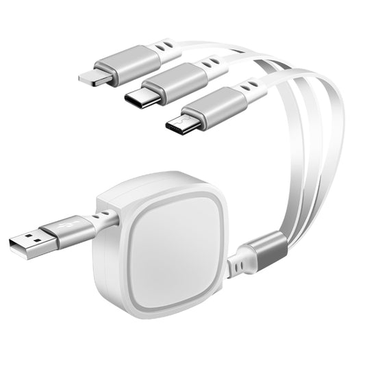 1.2m 3.5A Max 3 in 1 USB to USB-C / Type-C + 8Pin + Micro USB Retractable Charging Cable