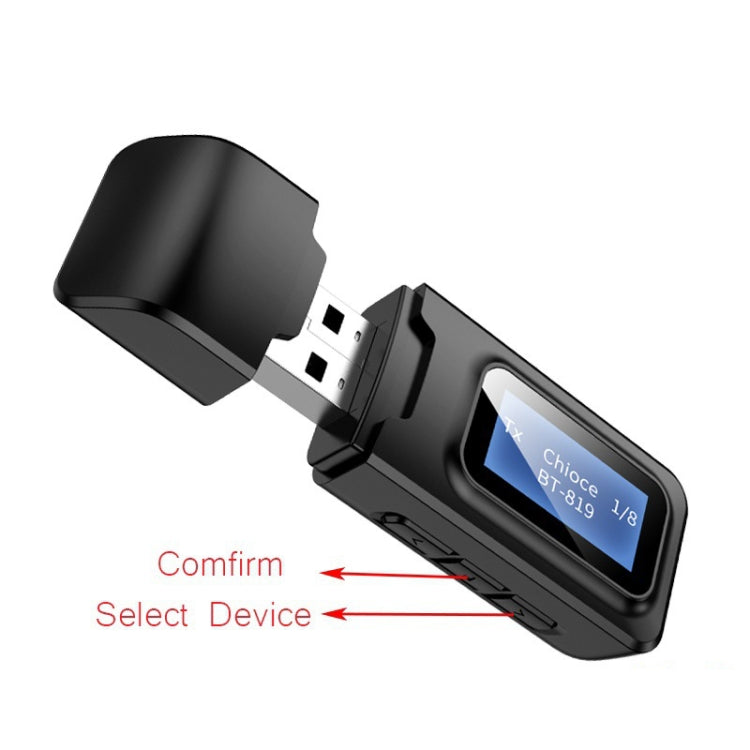 T11B 2 in 1 USB Bluetooth 5.0 Transmitter & Receiver Audio Adapter with LCD Screen, T11B