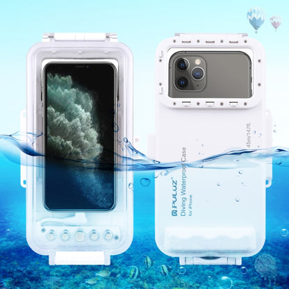 PULUZ 45m/147ft Waterproof Diving Case Photo Video Taking Underwater Housing Cover for iPhone 14 Series, iPhone 13 Series, iPhone 12 Series, iPhone 11 Series, iPhone X Series, iPhone 8 & 7, iPhone 6s, iOS 13.0 or Above Version iPhone                   ...