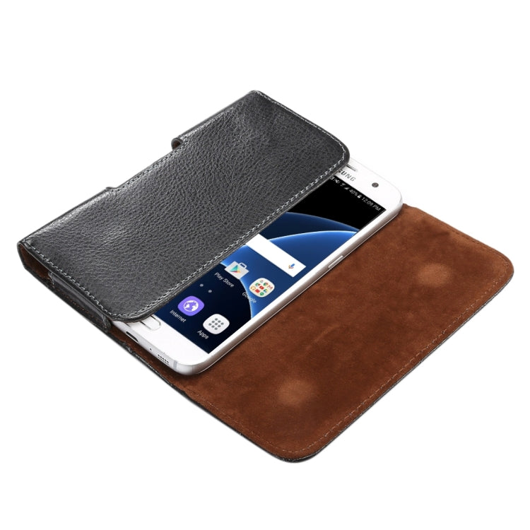 5.2 inch Litchi Texture Vertical Flip Thwartwise Genuine Leather Case / Waist Bag with Rotatable Back Splint for iPhone X  & Galaxy S7 & S6 Edge & S6 & S5, Sony Xperia Z5 & Z4 & Z3, Huawei P9 & P8, etc