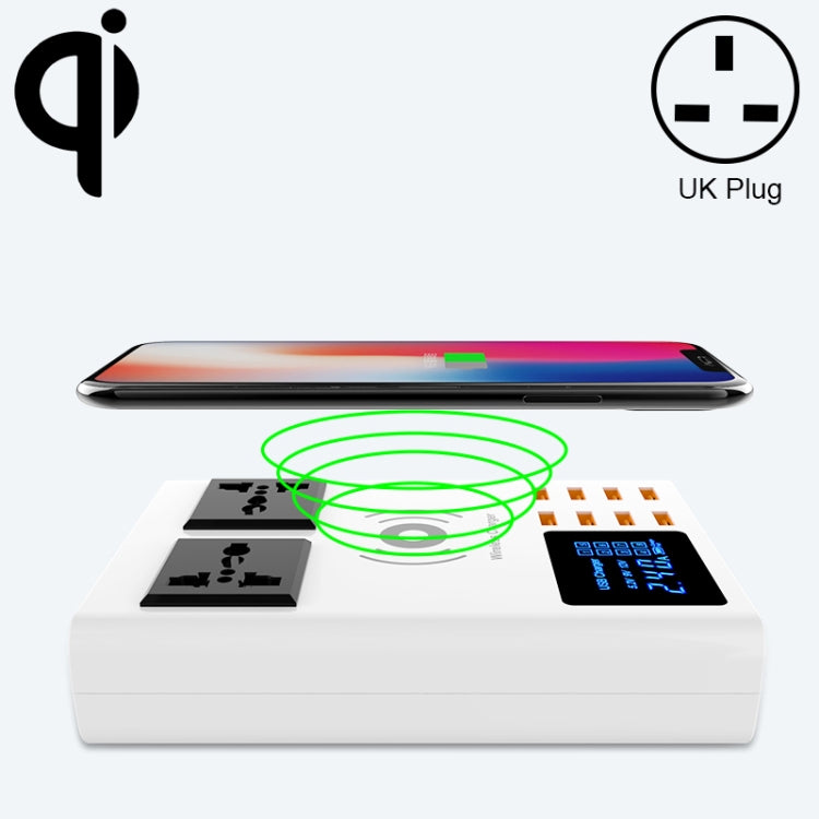 YC-CDA10W 10W Multi Port USB Intelligent Digital Display Fast Charging Wireless Charger, UK Plug, SAS1048A, SAS1048B, SAS1048C