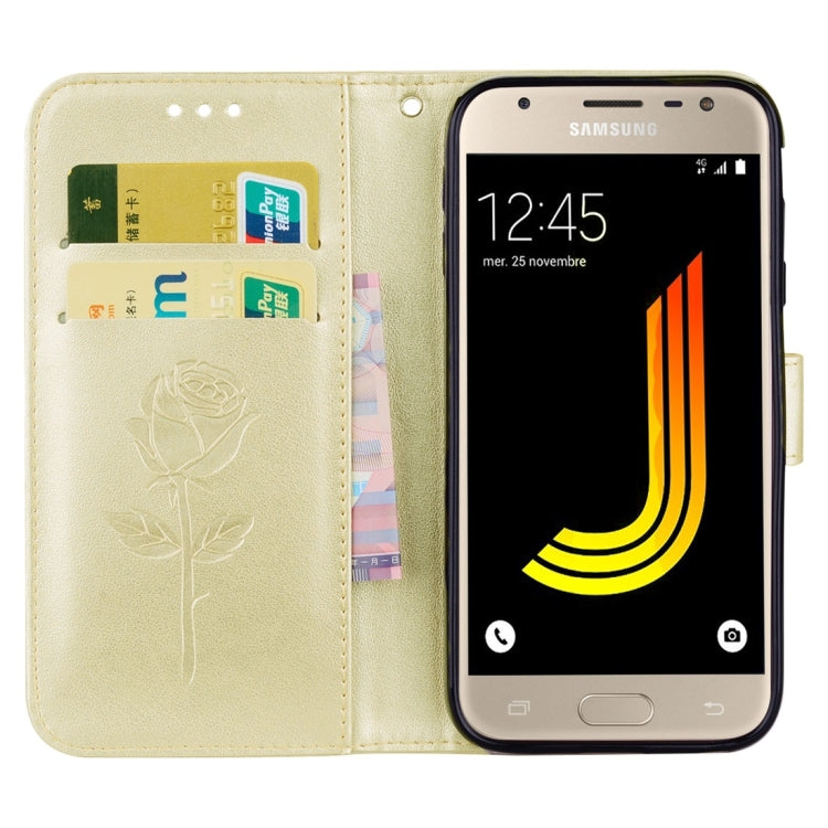 For Galaxy J3 (2017) / J330 (EU Version) Roses Pressed Flower Pattern Horizontal Flip Leather Case with Holder & Card Slots & Wallet, For Galaxy J3 (2017) / J330 (EU Version), For Samsung Galaxy J3 (2017) / J330 (EU Version)