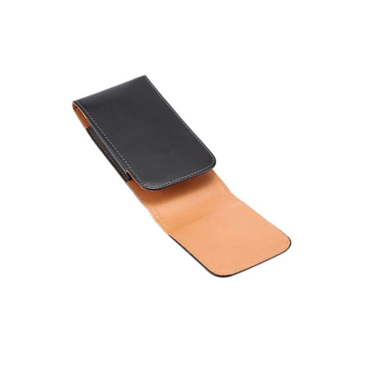 Men Glossy Texture Portable Mobile Phone Back Buckle Vertical Sleeve Waist Pack Leather Case for 6.3 Inch or Below Smartphones, 6.3 inch Glossy Texture