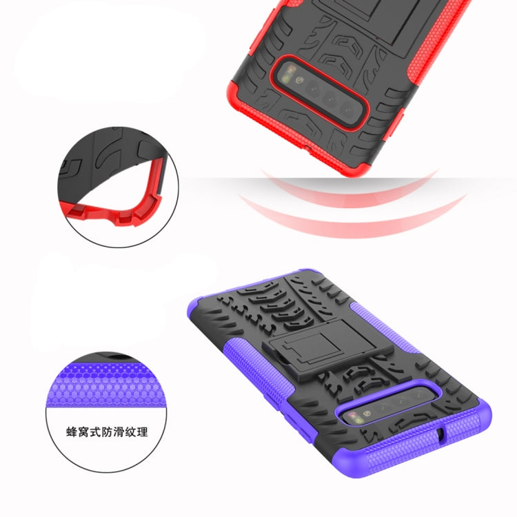 Tire Texture TPU+PC Shockproof Case for Galaxy S10+, with Holder, For Galaxy S10+