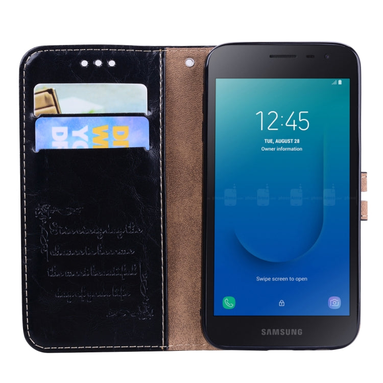 Business Style Oil Wax Texture Horizontal Flip Leather Case for Galaxy J2 Core, with Holder & Card Slots & Wallet, For Galaxy J2 Core
