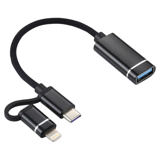 USB 3.0 Female to 8 Pin + USB-C / Type-C Male Charging + Transmission OTG Nylon Braided Adapter Cable, Cable Length: 11cm, 8 Pin Black, 8 Pin Silver + White, 8 Pin Silver, 8 Pin Red, 8 Pin Blue