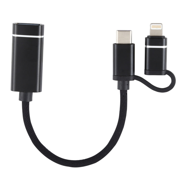 USB 3.0 Female to 8 Pin + USB-C / Type-C Male Charging + Transmission OTG Nylon Braided Adapter Cable, Cable Length: 11cm, 8 Pin Black, 8 Pin Silver + White, 8 Pin Silver, 8 Pin Red, 8 Pin Blue