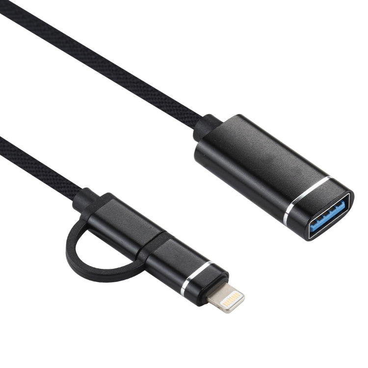 USB 3.0 Female to 8 Pin + USB-C / Type-C Male Charging + Transmission OTG Nylon Braided Adapter Cable, Cable Length: 11cm, 8 Pin Black, 8 Pin Silver + White, 8 Pin Silver, 8 Pin Red, 8 Pin Blue
