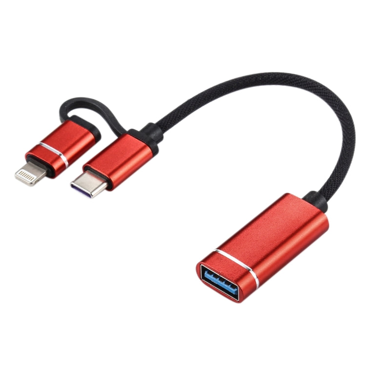 USB 3.0 Female to 8 Pin + USB-C / Type-C Male Charging + Transmission OTG Nylon Braided Adapter Cable, Cable Length: 11cm, 8 Pin Black, 8 Pin Silver + White, 8 Pin Silver, 8 Pin Red, 8 Pin Blue