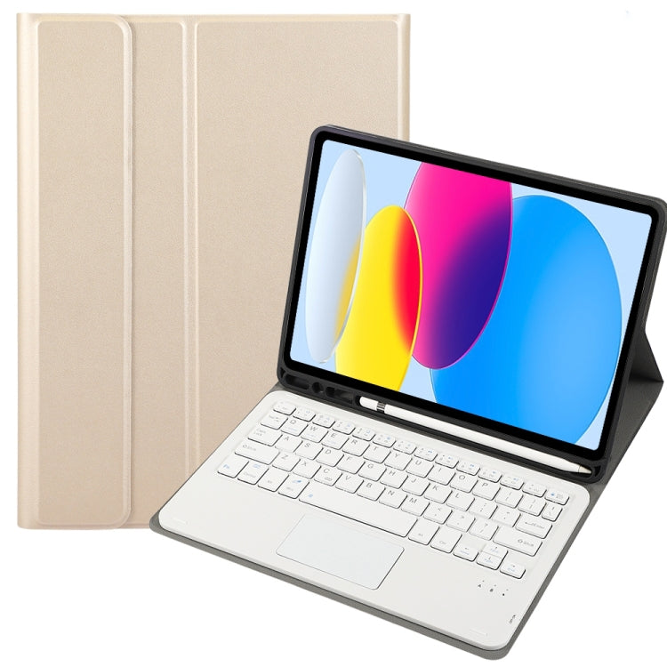 For iPad 11 2025 / 10th Gen 10.9 2022 A10B-A Lambskin Texture Bluetooth Touch Keyboard Leather Tablet Case with Pen Slot, A10B-A