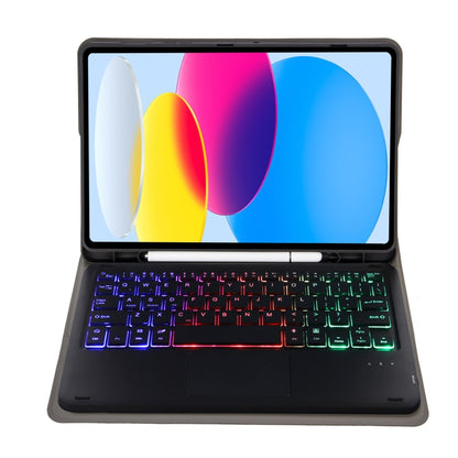 For iPad 11 2025 / 10th Gen 10.9 2022 A10B-AS Lambskin Texture Backlight Bluetooth Touch Keyboard Leather Tablet Case with Pen Slot, A10B-AS