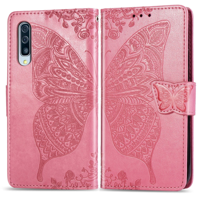 Butterfly Love Flowers Embossing Horizontal Flip Leather Case for Galaxy A70, with Holder & Card Slots & Wallet & Lanyard, For Galaxy A70